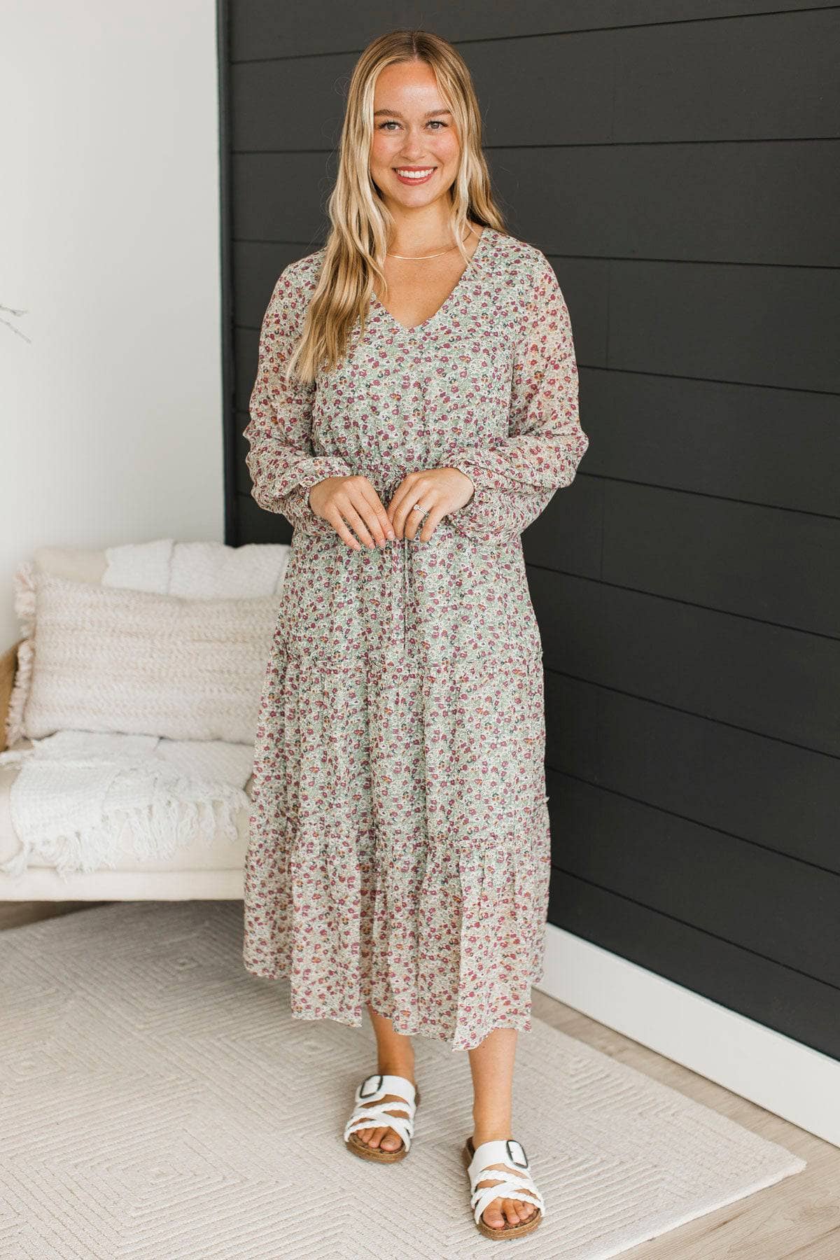 Dancing Into Summer Floral Midi Dress- Sage - Image 2