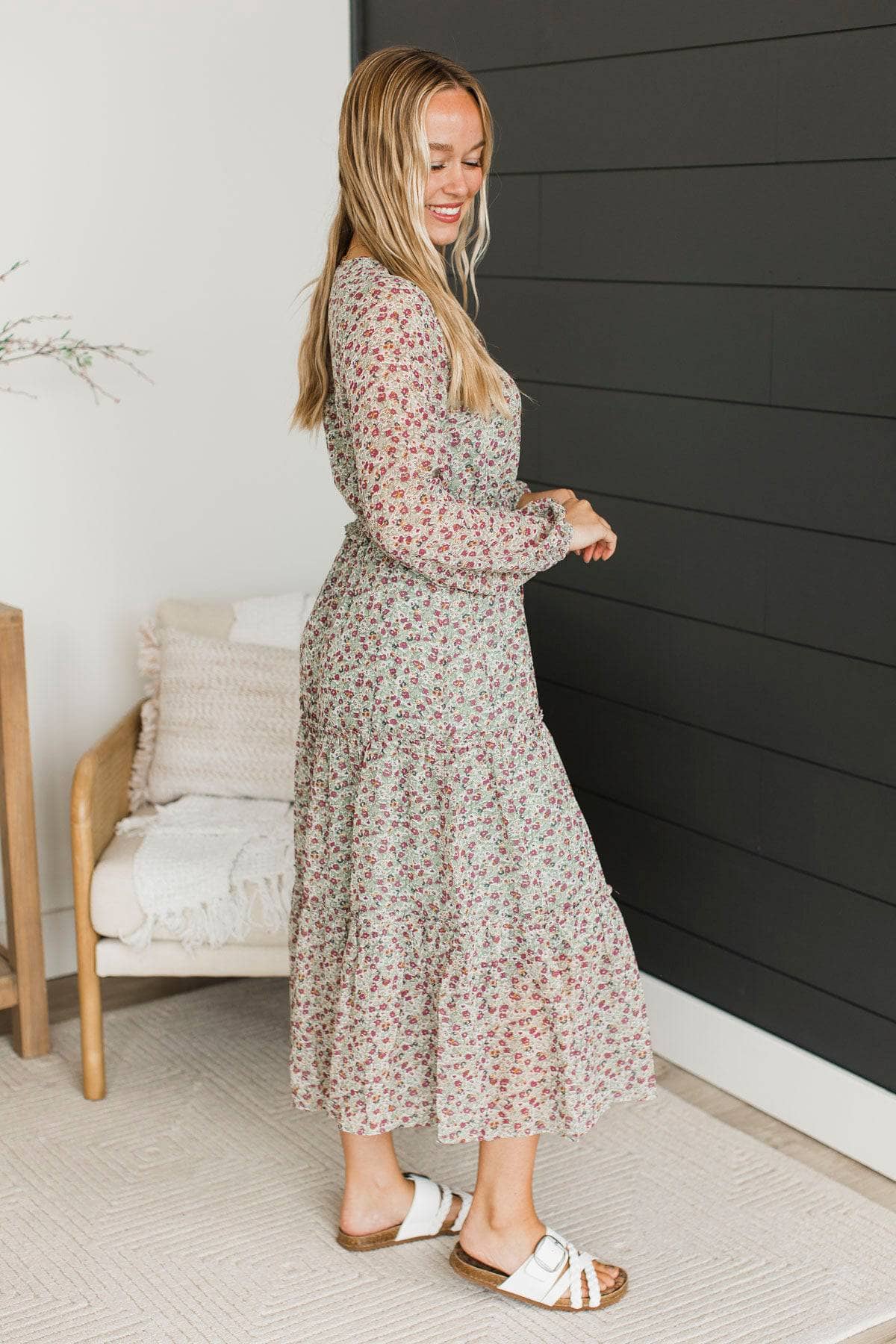 Dancing Into Summer Floral Midi Dress- Sage - Image 4