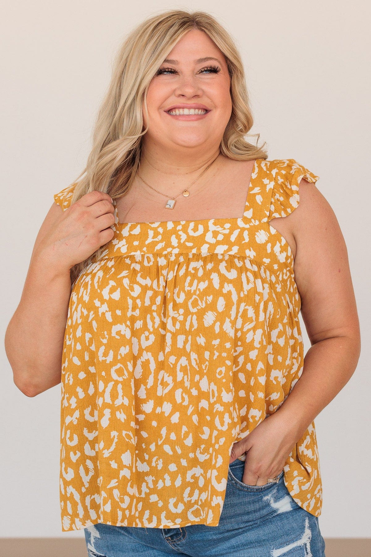 Dancing Through The Day Flutter Sleeve Tank- Marigold - Image 4