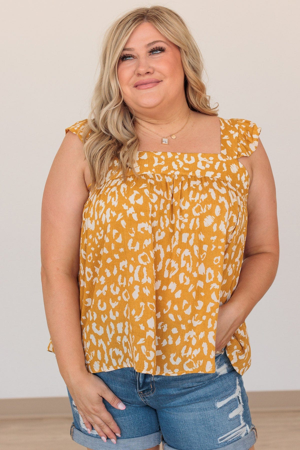 Dancing Through The Day Flutter Sleeve Tank- Marigold - Image 6