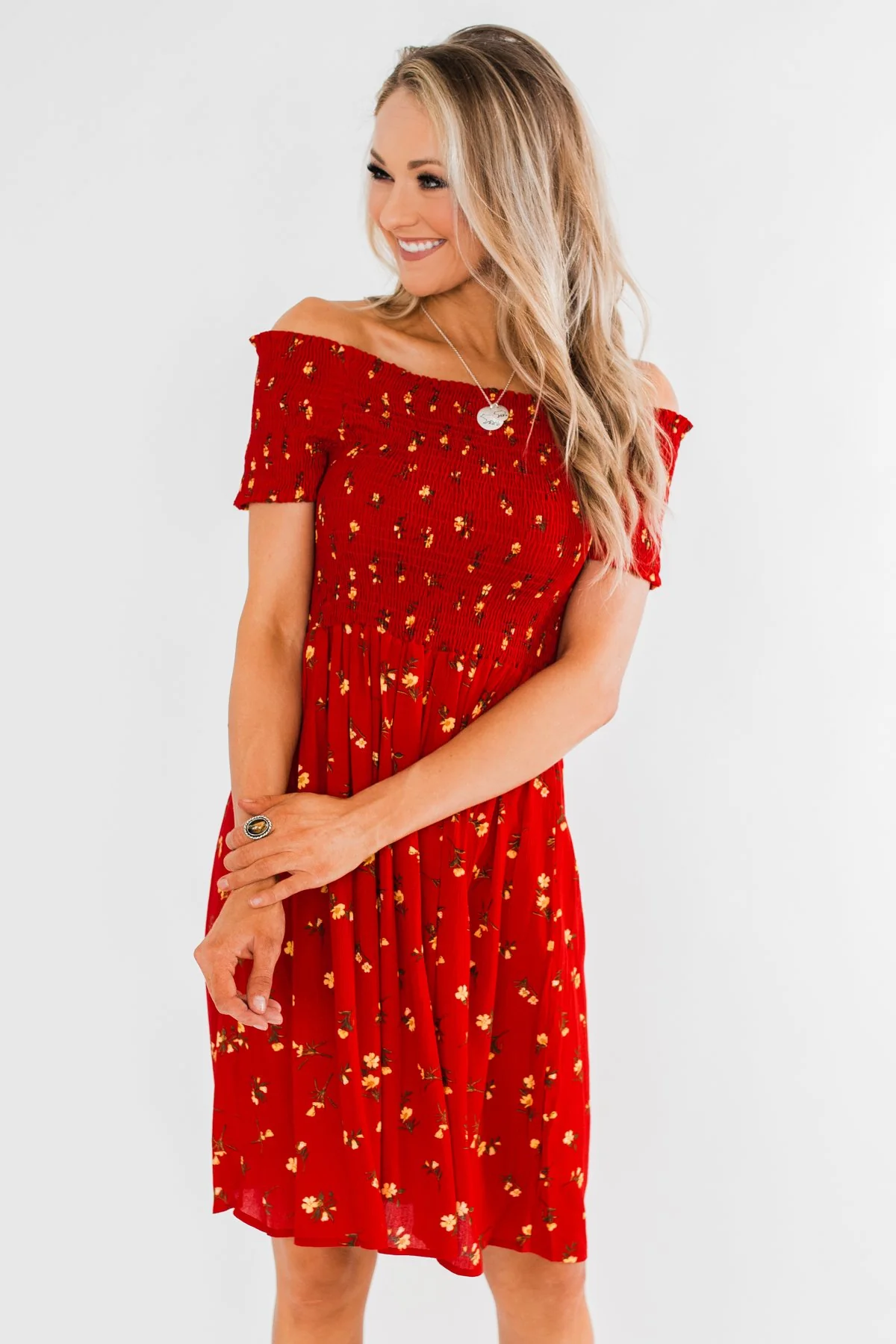 Dancing Through The Flowers Cinched Dress- Red - Image 5