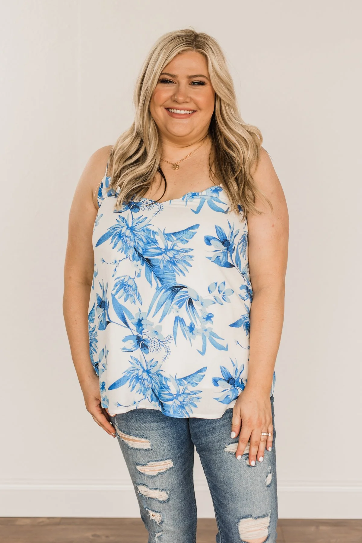 Dancing With The Wind Tropical Tank Top- Blue & Ivory - Image 3