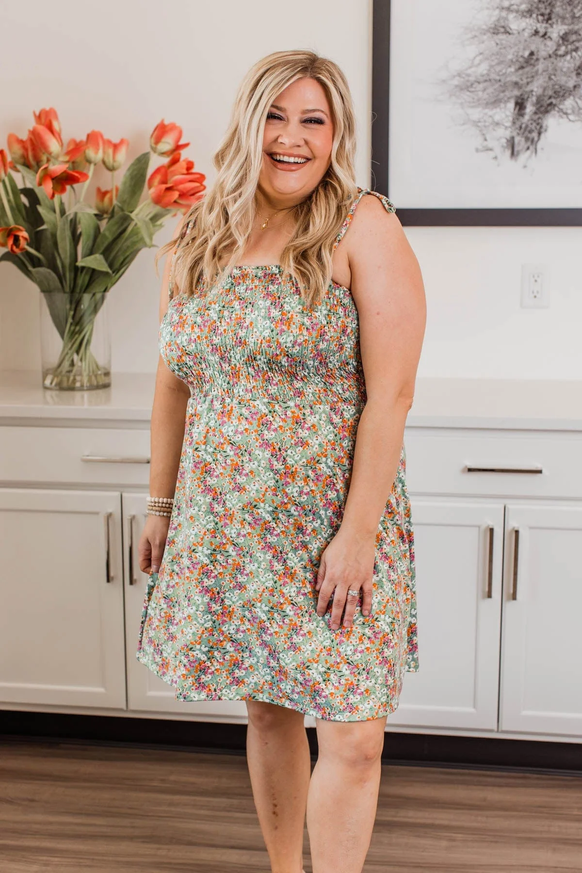 Dandelion Daydreams Floral Dress- Dusty Teal - Image 4