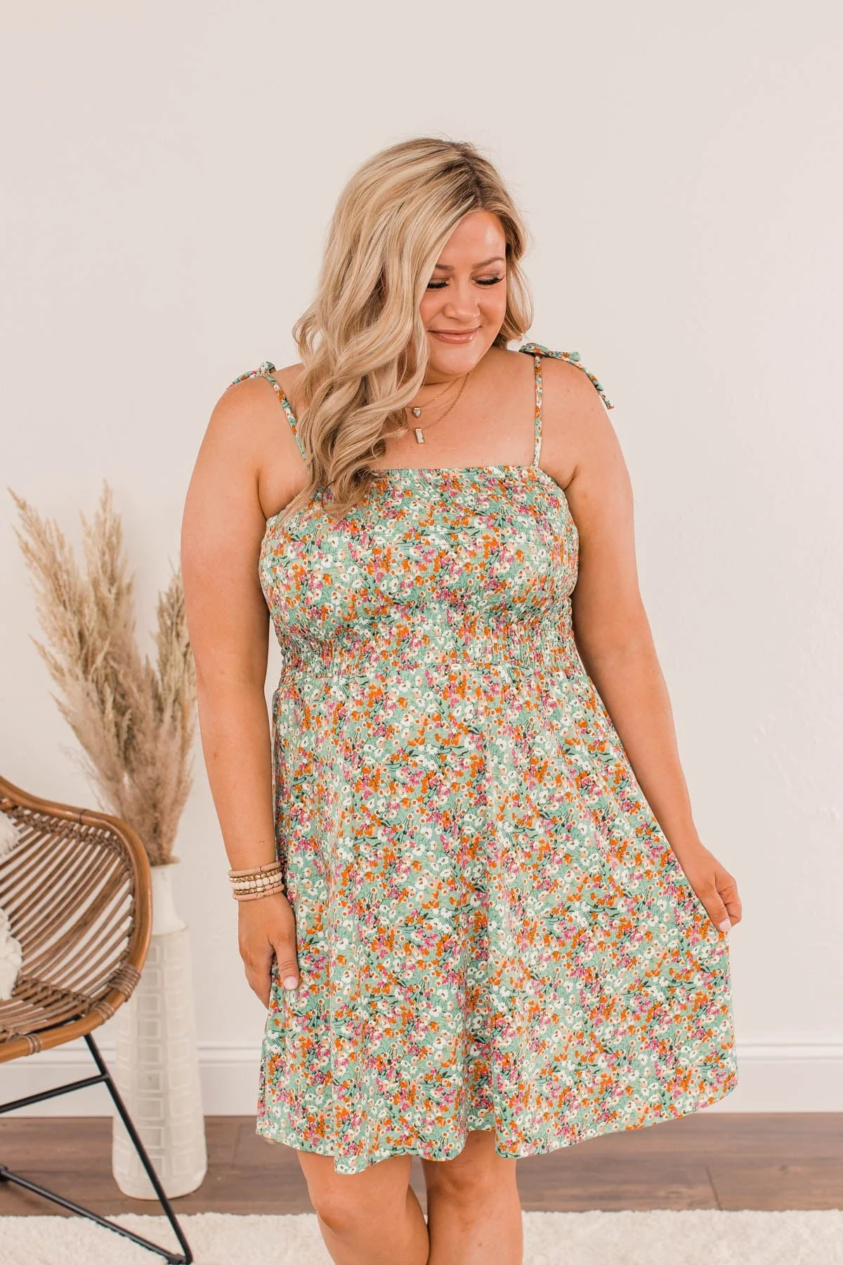 Dandelion Daydreams Floral Dress- Dusty Teal - Image 6