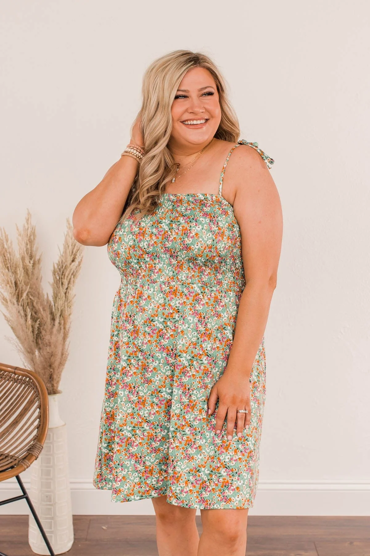 Dandelion Daydreams Floral Dress- Dusty Teal - Image 7