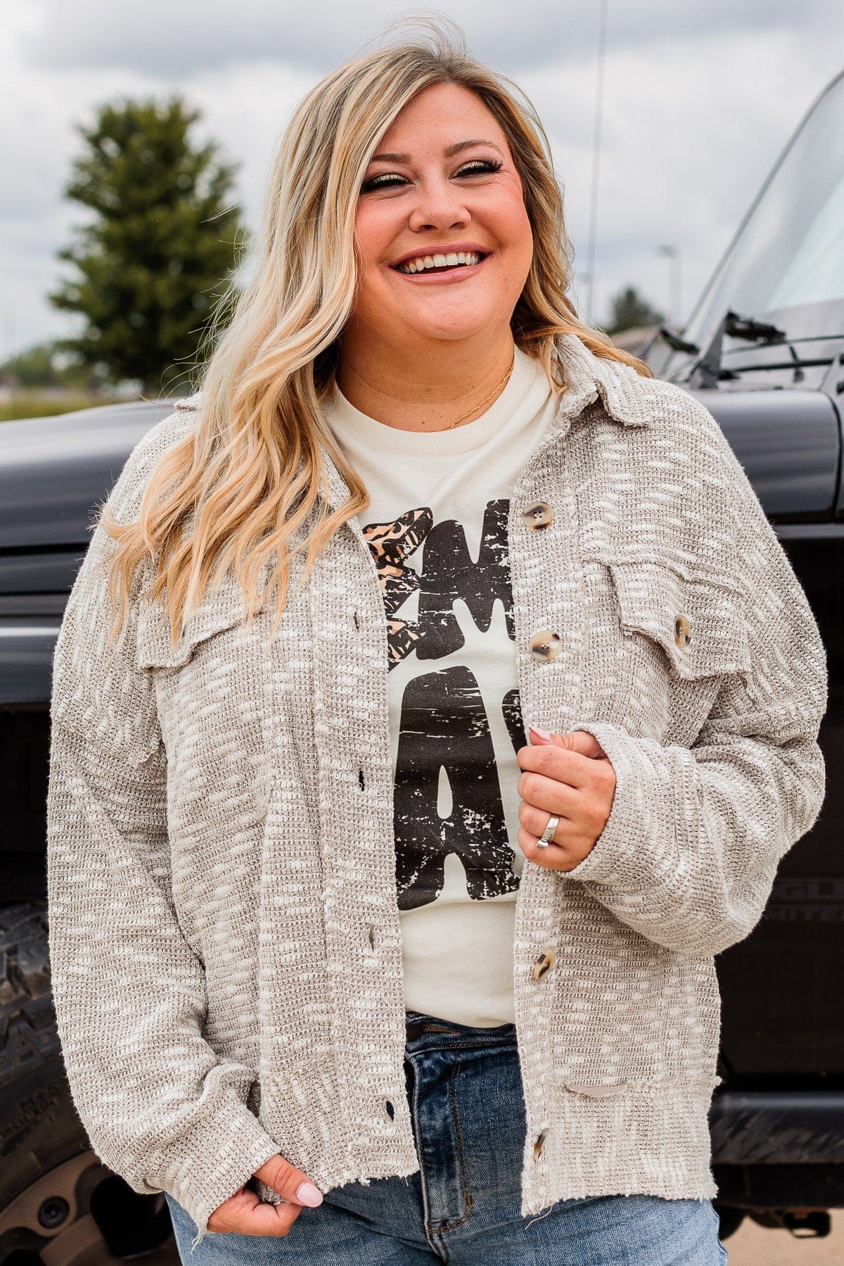 Dare To Begin Knit Shirt Jacket- Light Taupe - Image 5