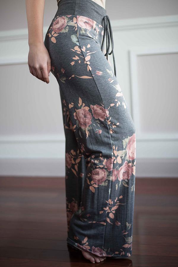 Dark Grey Floral Lounge Pants - Image 2
