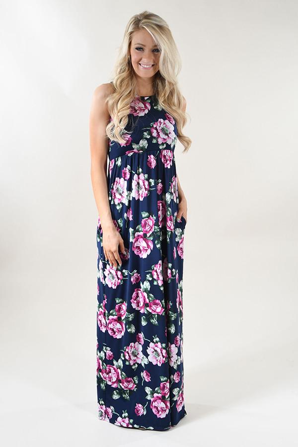 Dark Navy Floral Maxi Dress