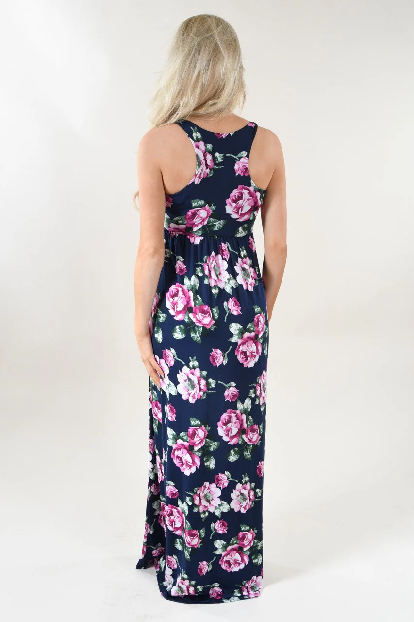 Dark Navy Floral Maxi Dress - Image 6