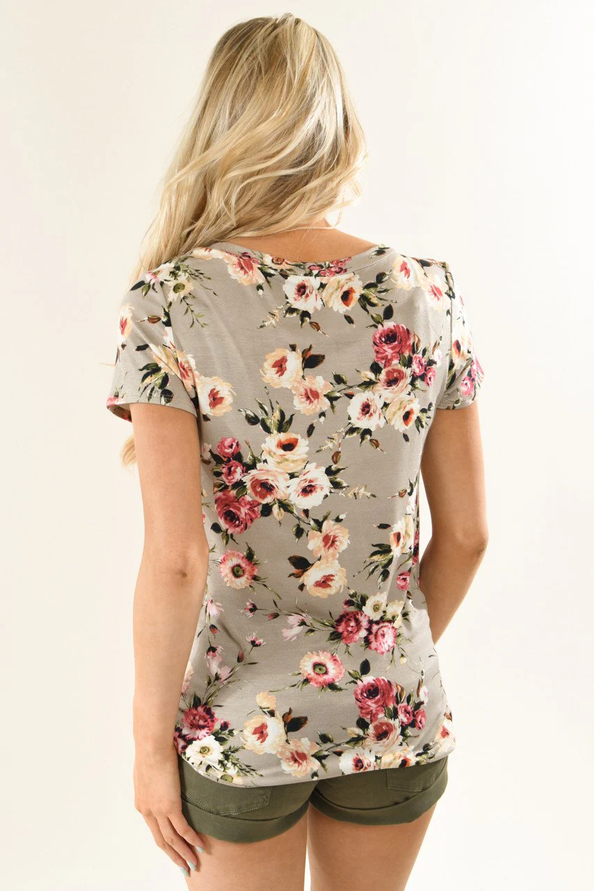 Dark Taupe Floral Knot Top - Image 6