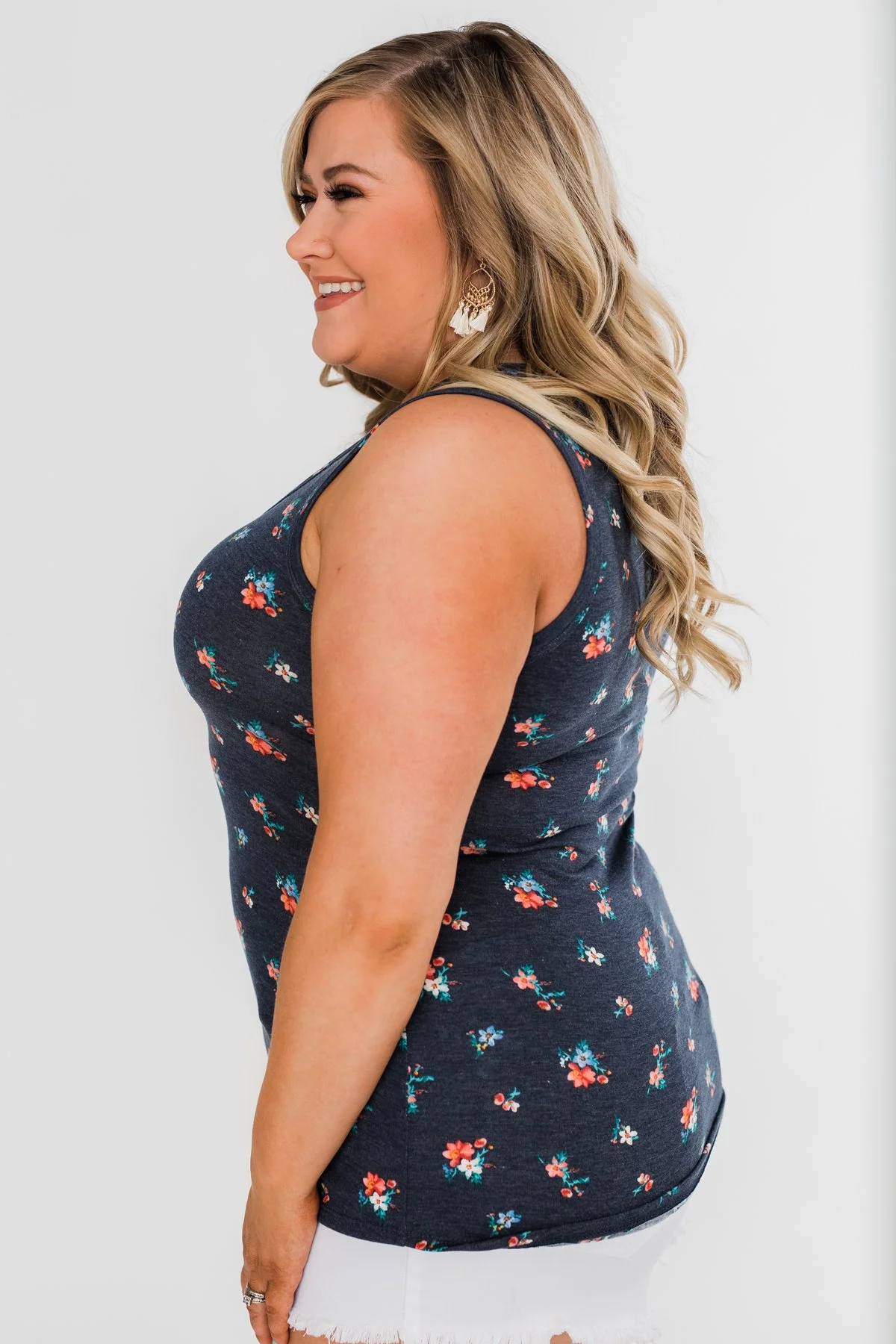 Darling Floral V-Neck Tank Top- Navy - Image 11