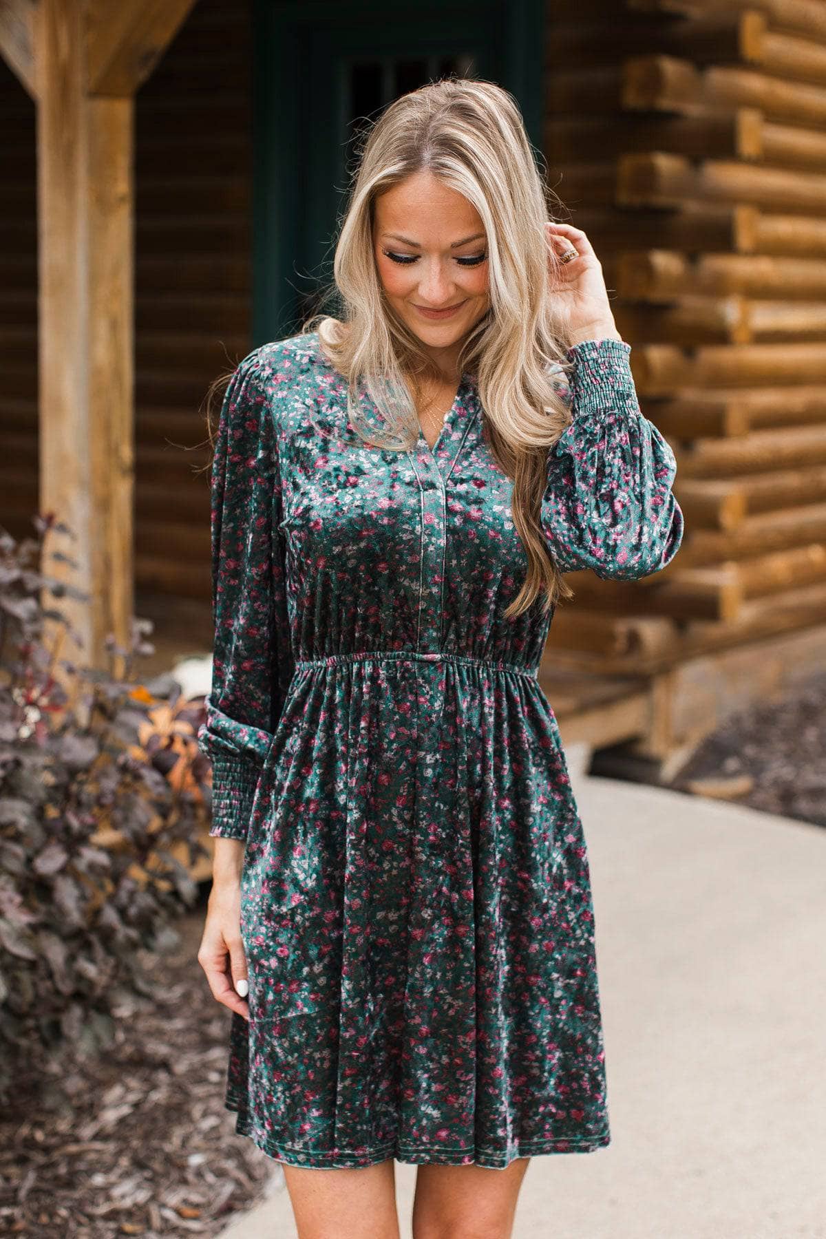 Darling Romance Floral Velvet Dress- Dark Green - Image 5
