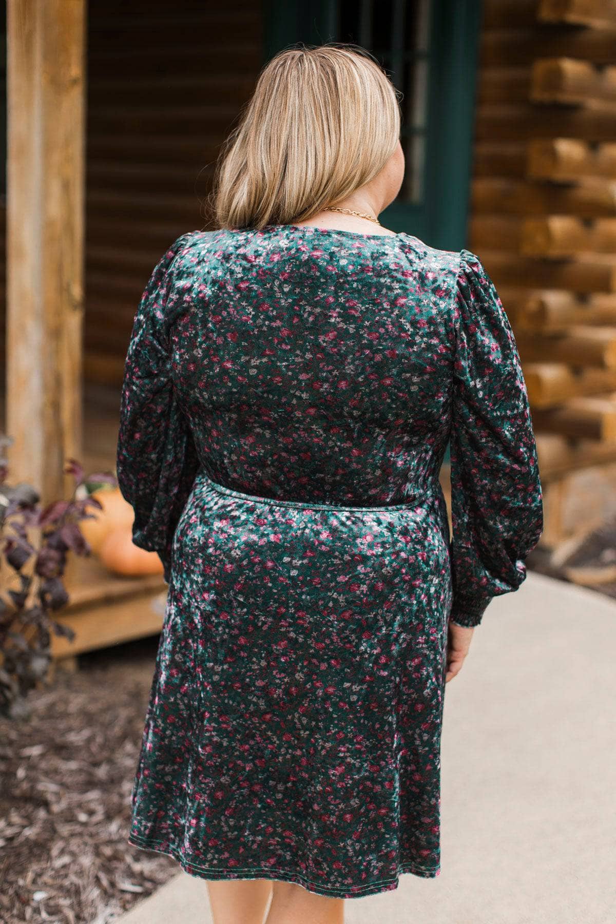 Darling Romance Floral Velvet Dress- Dark Green - Image 8