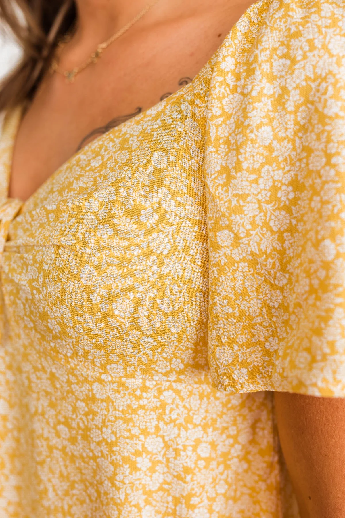 Dashing Through The Daisies Floral Dress- Yellow - Image 4