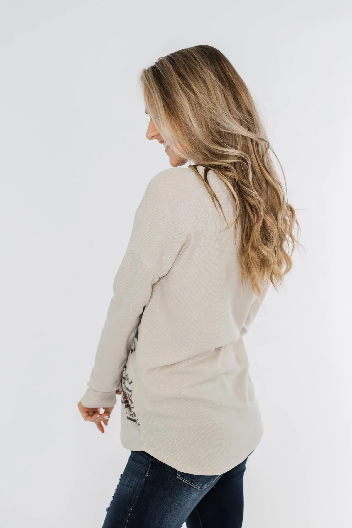 Dashing Through The Snow Thermal Top- Beige - Image 10