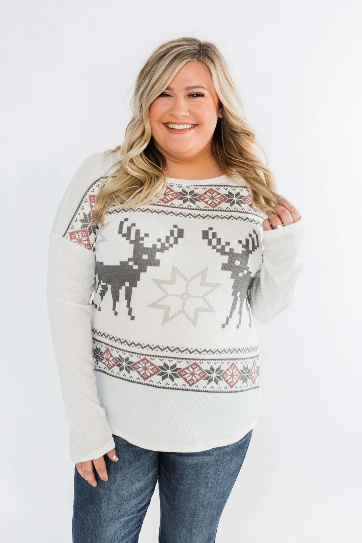 Dashing Through The Snow Thermal Top- Ivory - Image 3