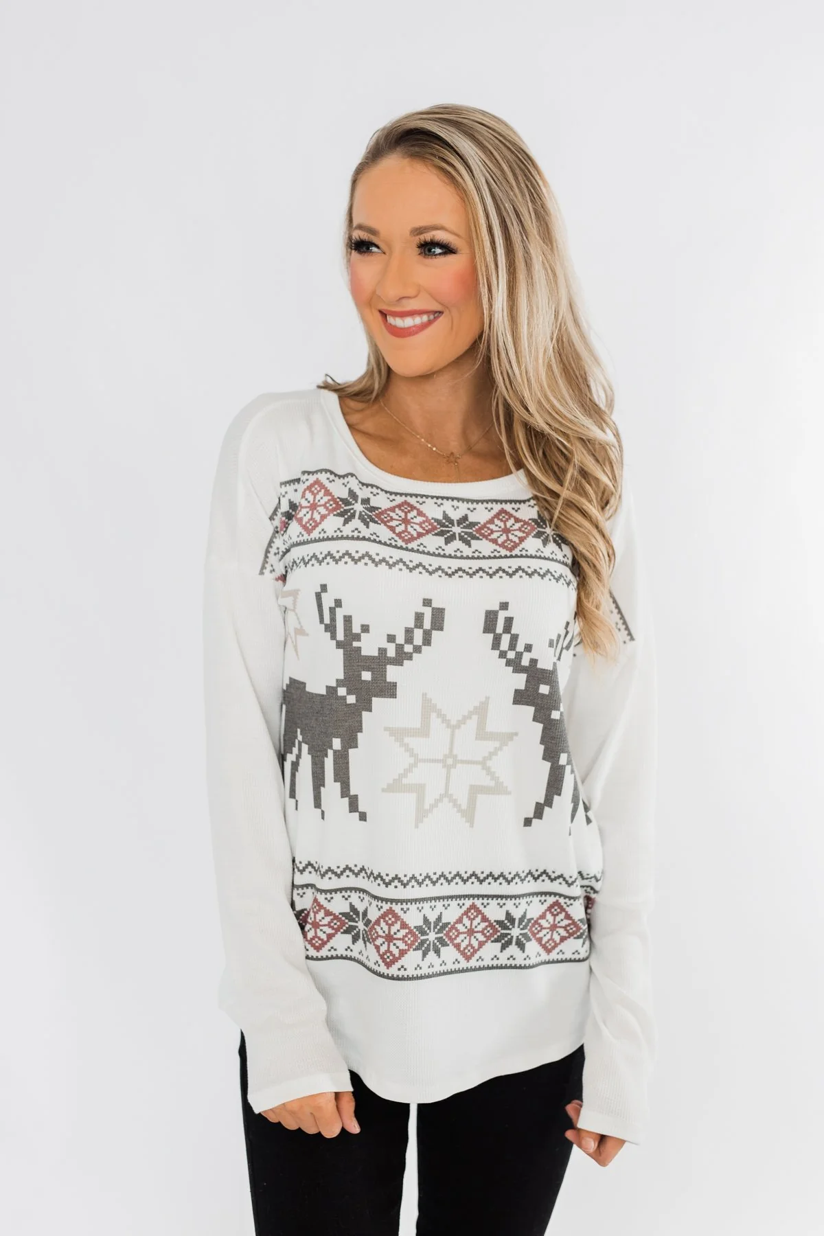 Dashing Through The Snow Thermal Top- Ivory - Image 6