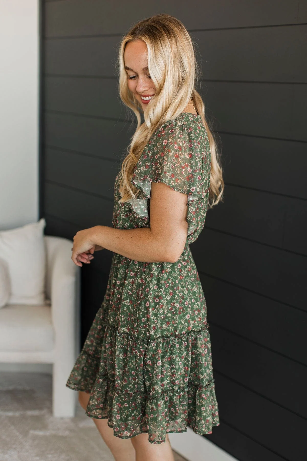 Date With Destiny Floral Dress- Dark Olive - Image 5