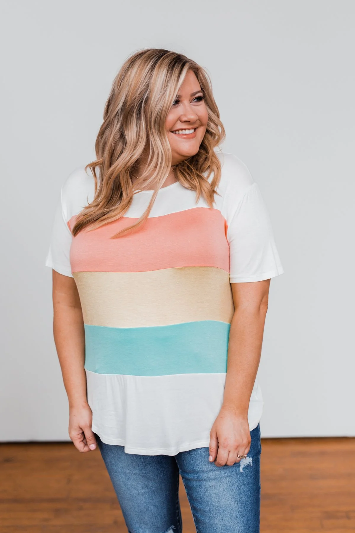 Day By Day Color Block Top- Coral, Yellow, & Blue - Image 7