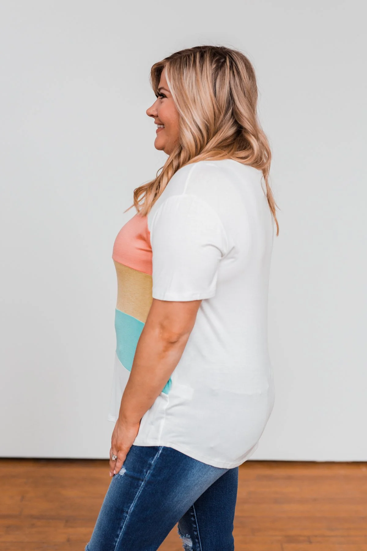 Day By Day Color Block Top- Coral, Yellow, & Blue - Image 9