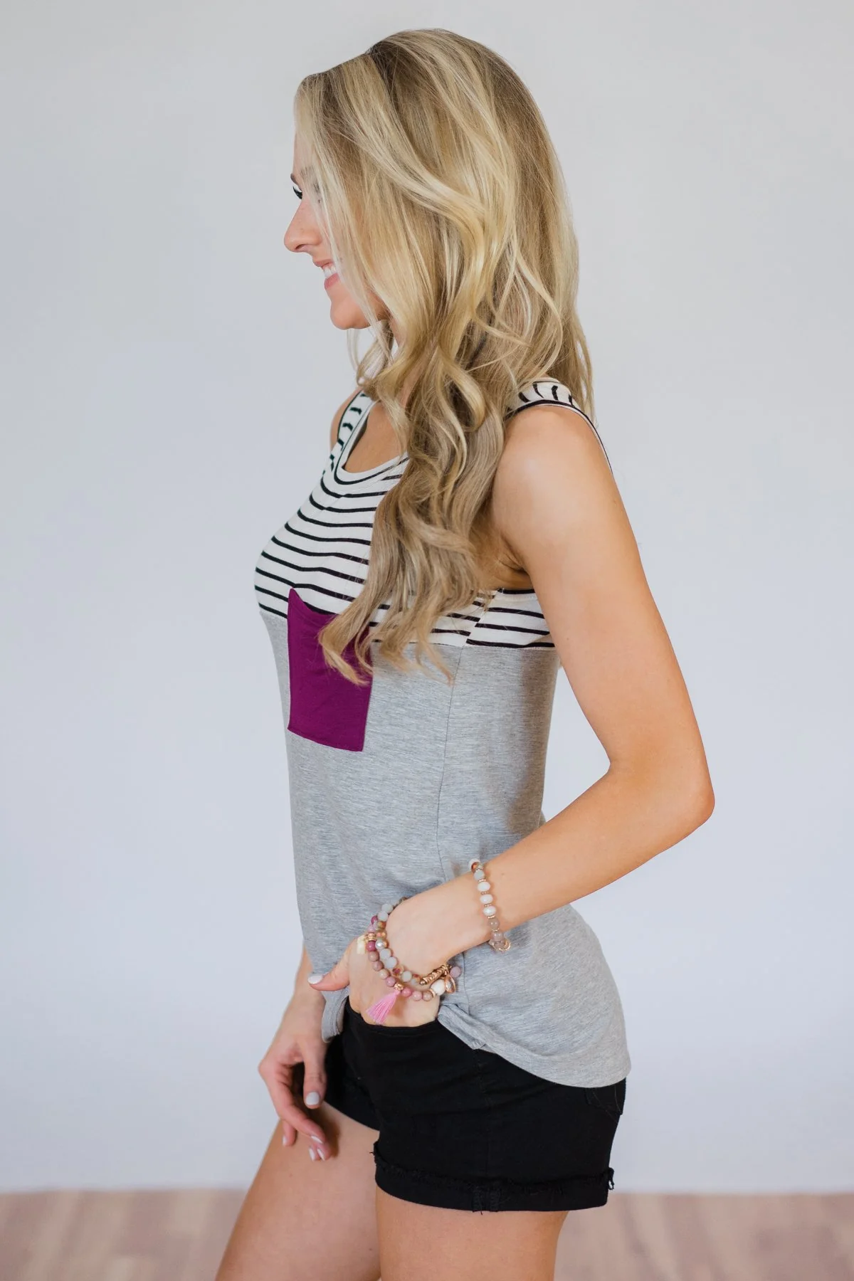 Day by Day Striped Pocket Tank Top- Magenta - Image 5