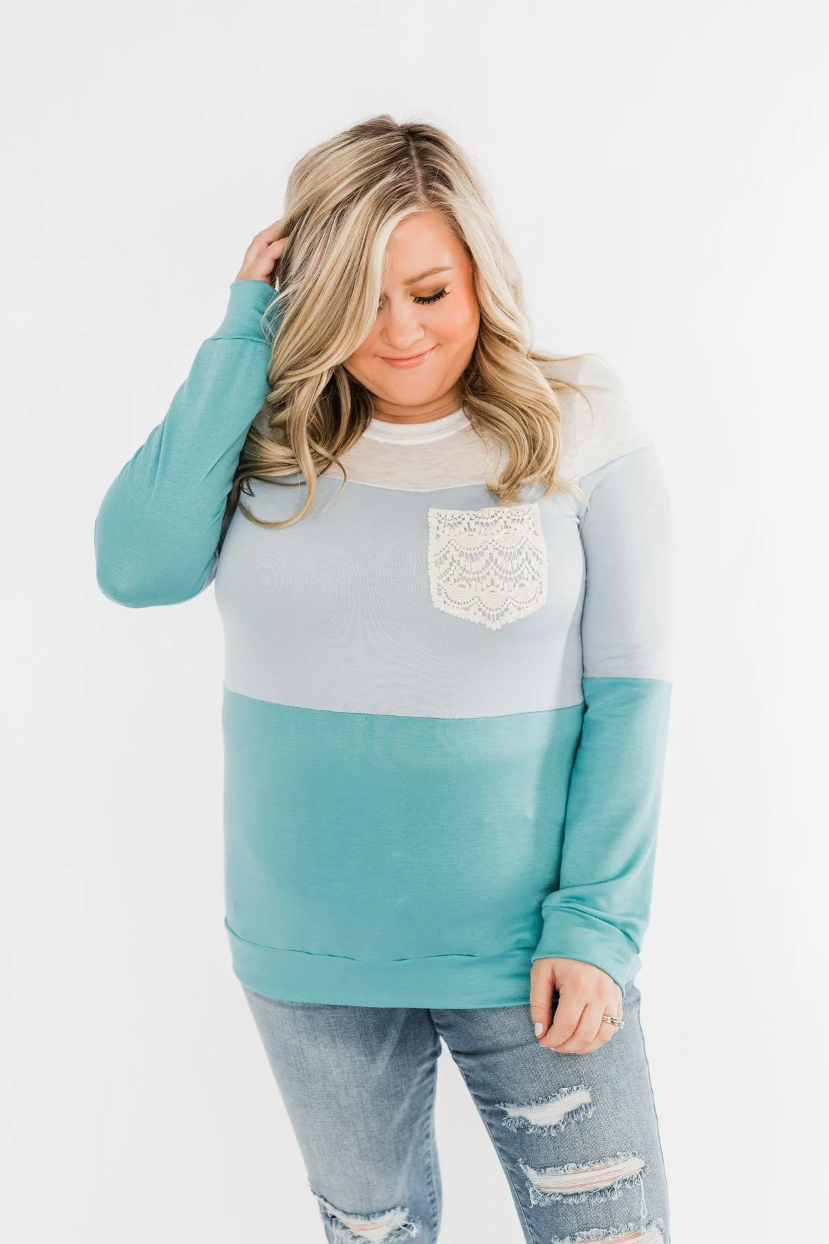 Day Dreamer Color Block Top- Blue Tones - Image 7