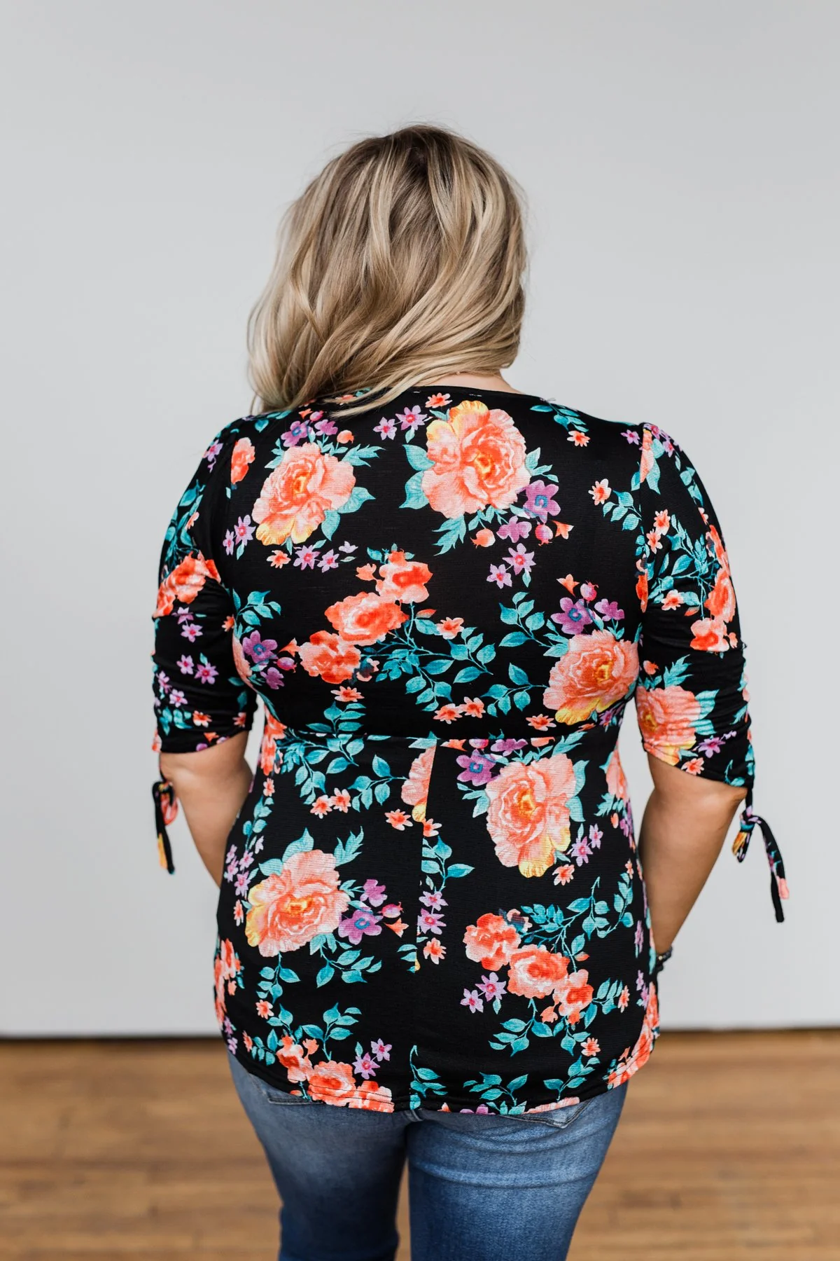 Day Dreaming Floral Cinched Top- Black - Image 12