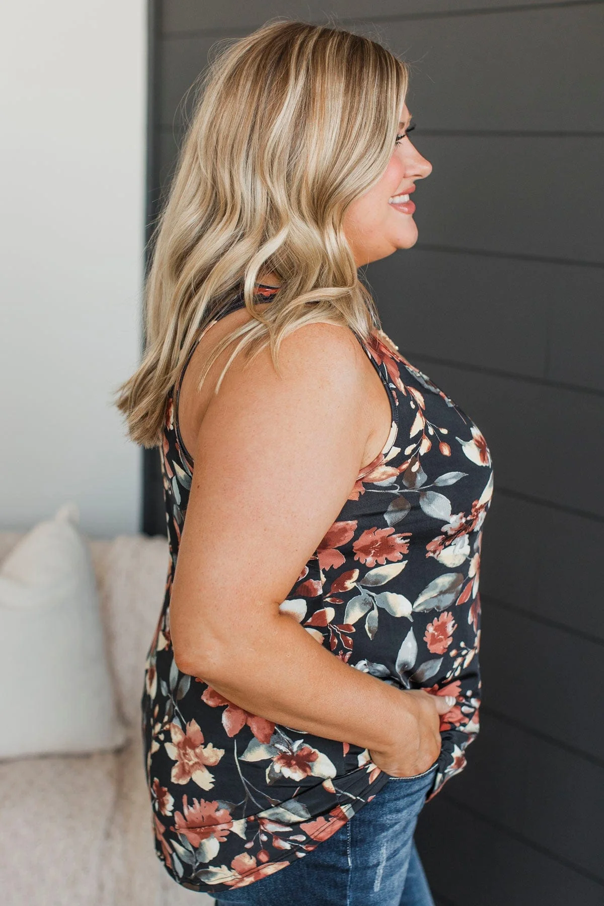 Day Dreams Of You Floral Tank Top- Black & Rust - Image 6