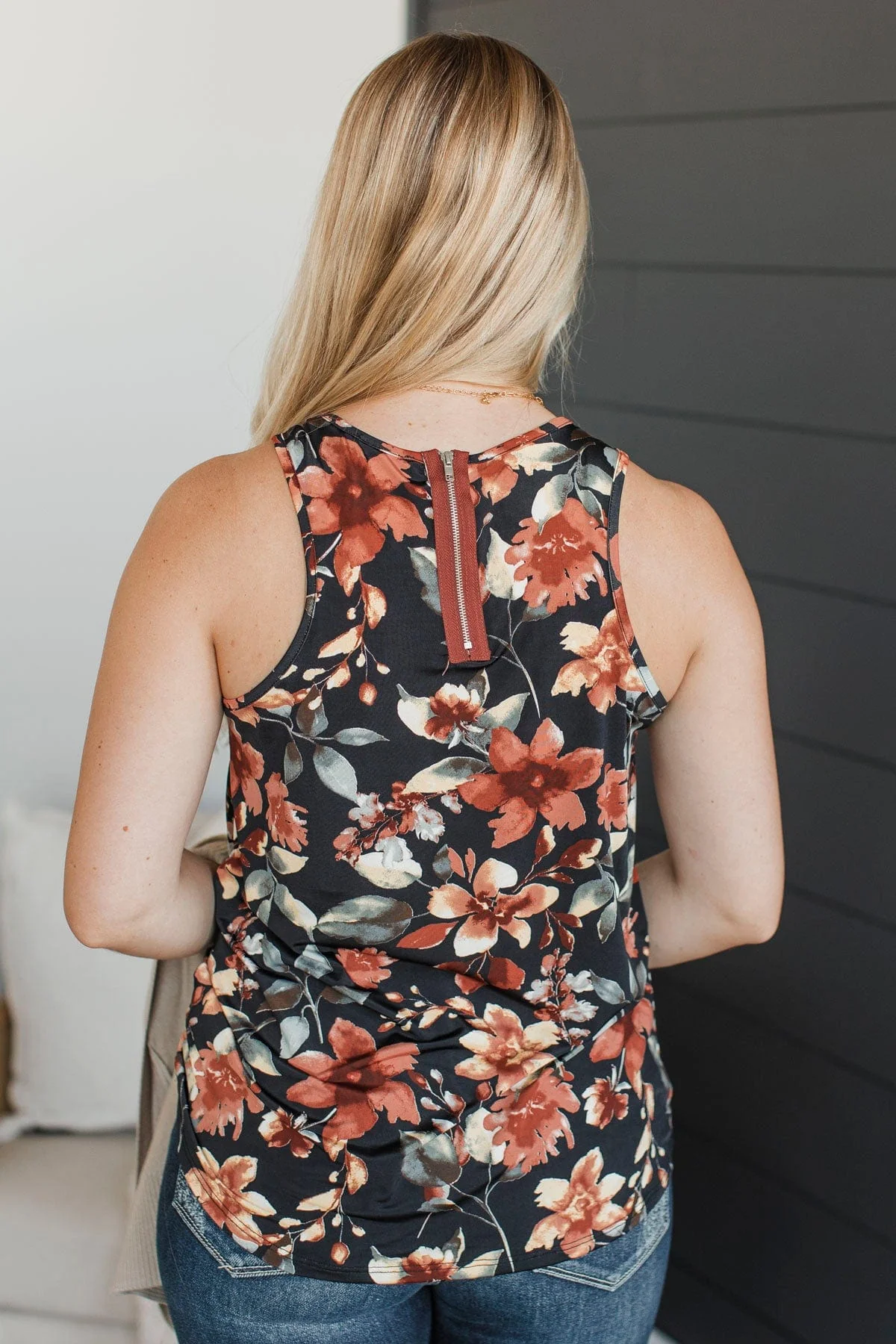 Day Dreams Of You Floral Tank Top- Black & Rust - Image 7