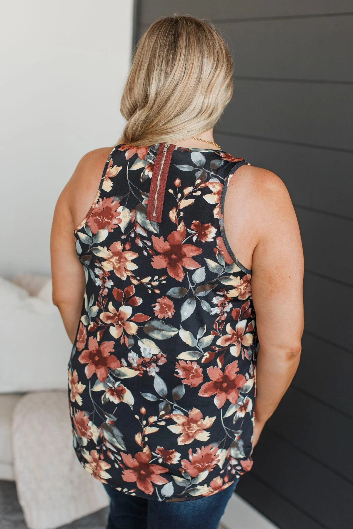 Day Dreams Of You Floral Tank Top- Black & Rust - Image 8