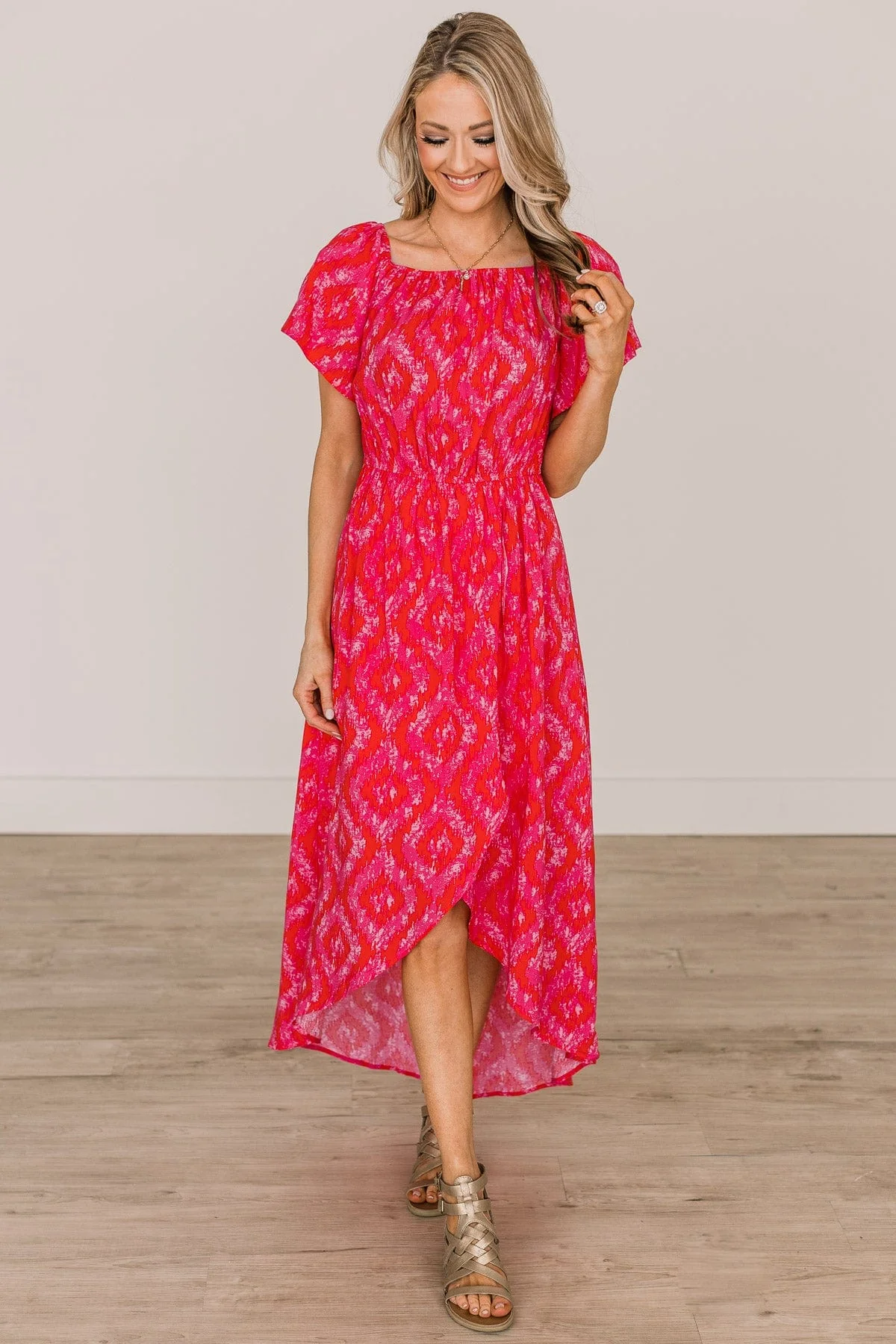 Day In The Sun Hi-Low Maxi Dress- Hot Pink & Red - Image 2