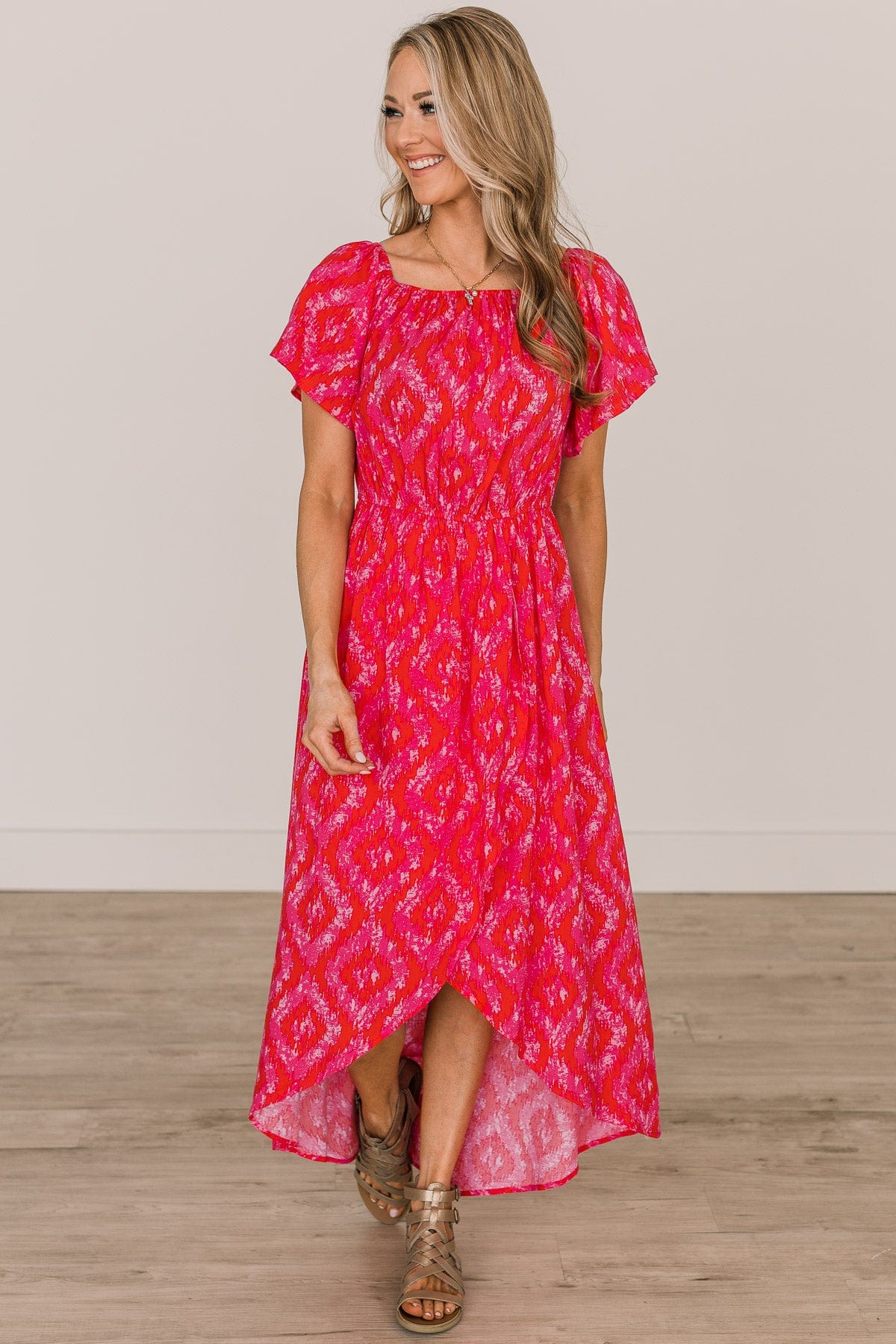 Day In The Sun Hi-Low Maxi Dress- Hot Pink & Red - Image 4