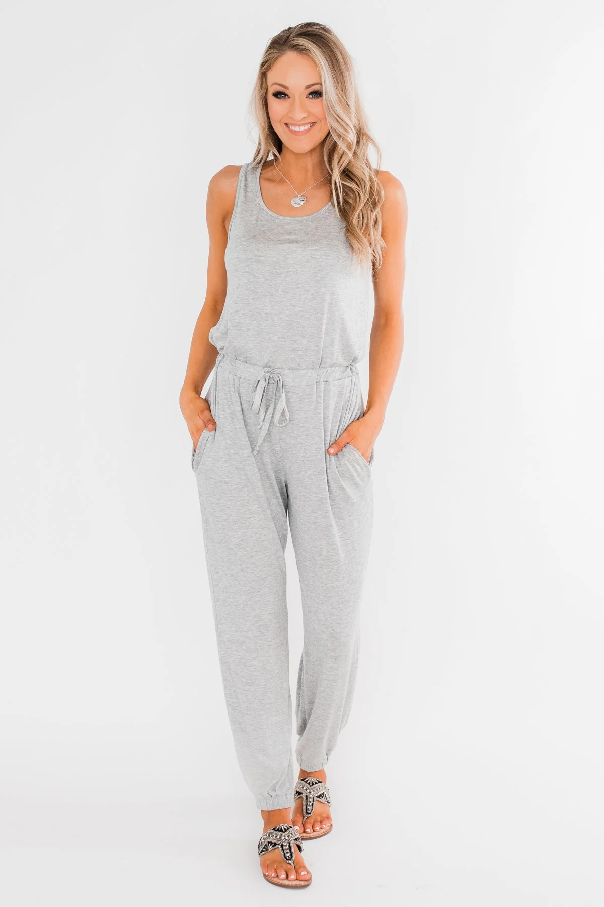 Day To Day Sleeveless Jumpsuit- Heather Grey - Image 3