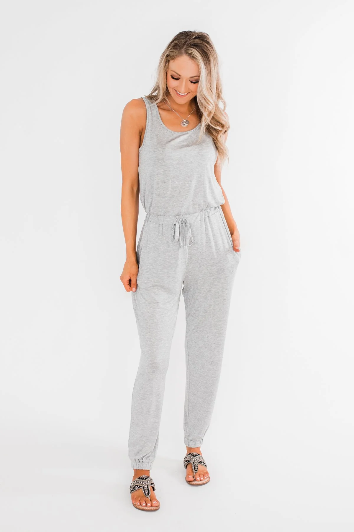 Day To Day Sleeveless Jumpsuit- Heather Grey - Image 5