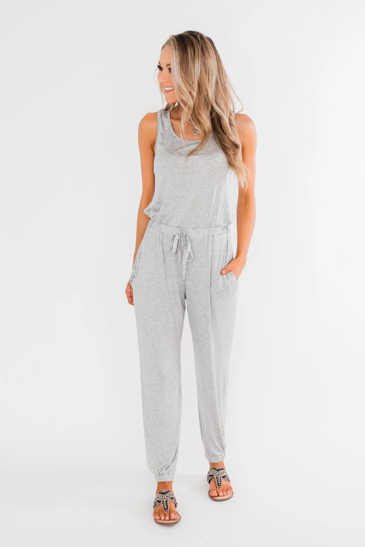 Day To Day Sleeveless Jumpsuit- Heather Grey - Image 7