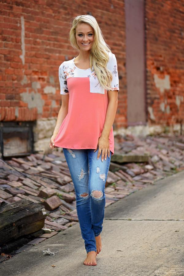 Daydreamer Coral Floral Top - Image 2