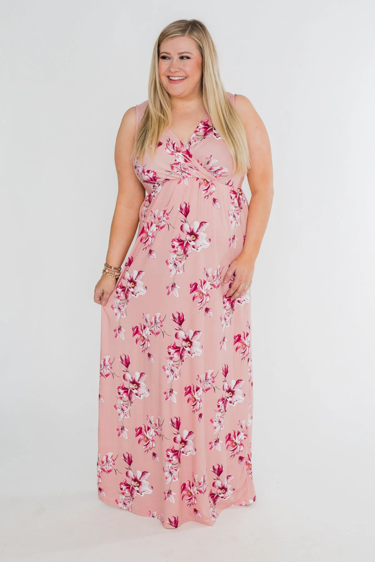 Daydreaming in Floral V-Neck Maxi Dress- Soft Pink - Image 2