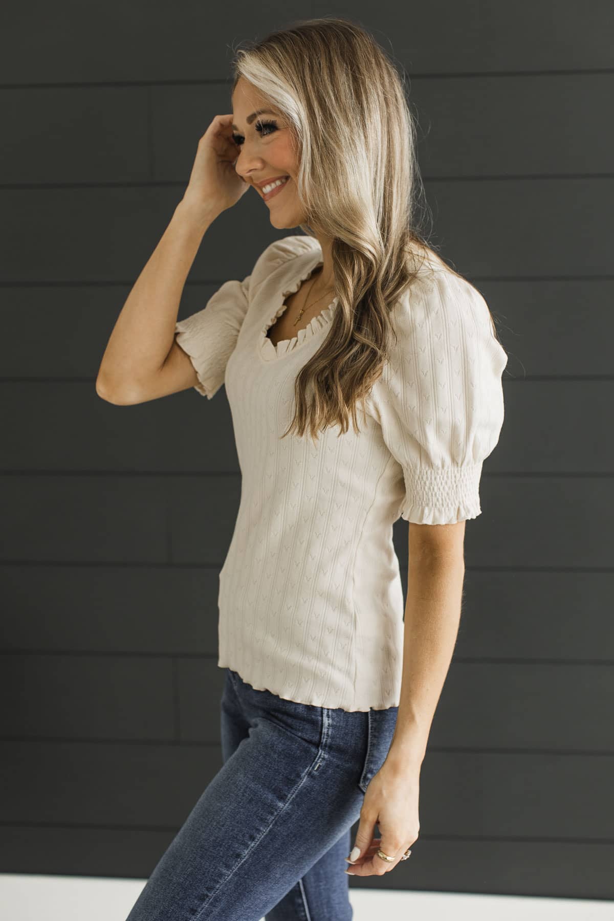 Days Fade Softly Ruffle Knit Top- Cream - Image 6