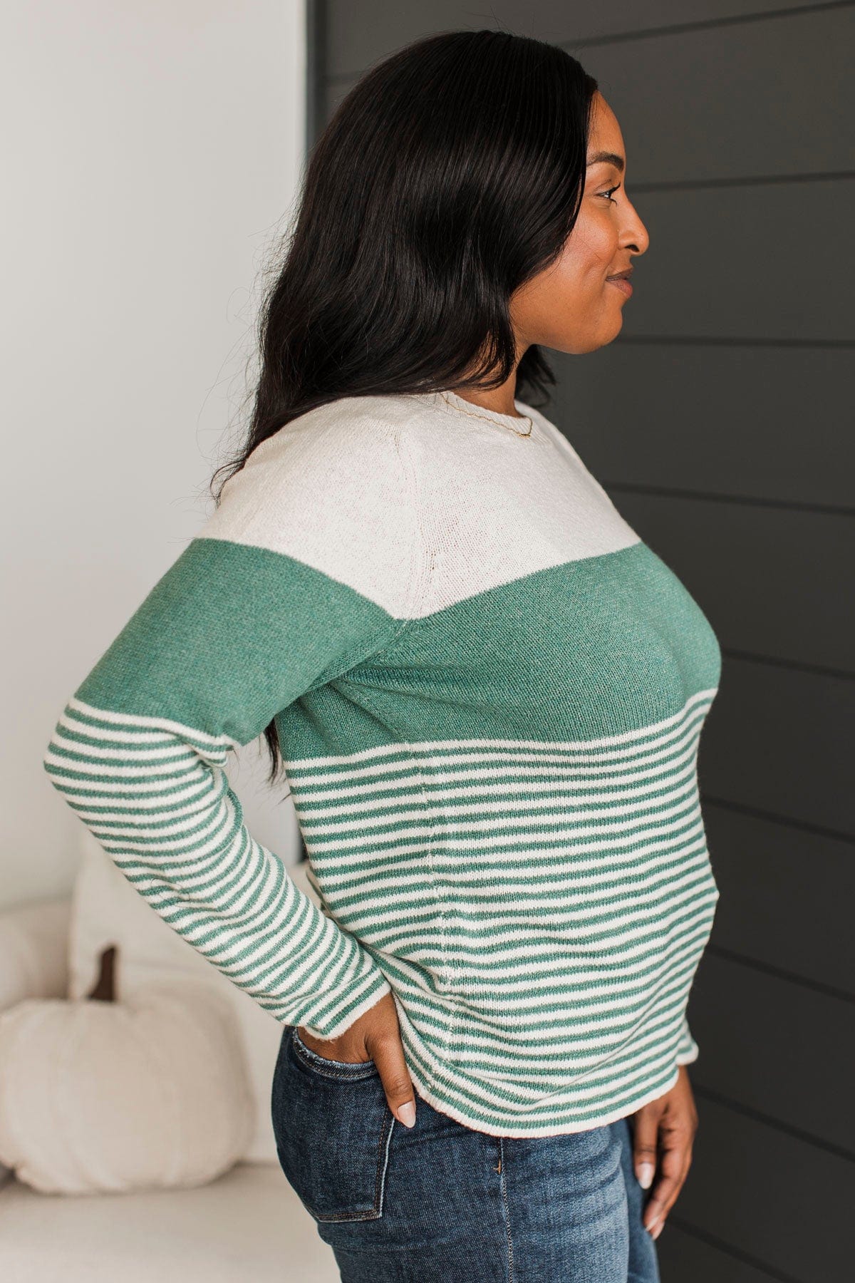Days Gone By Color Block Sweater- Light Jade - Image 5