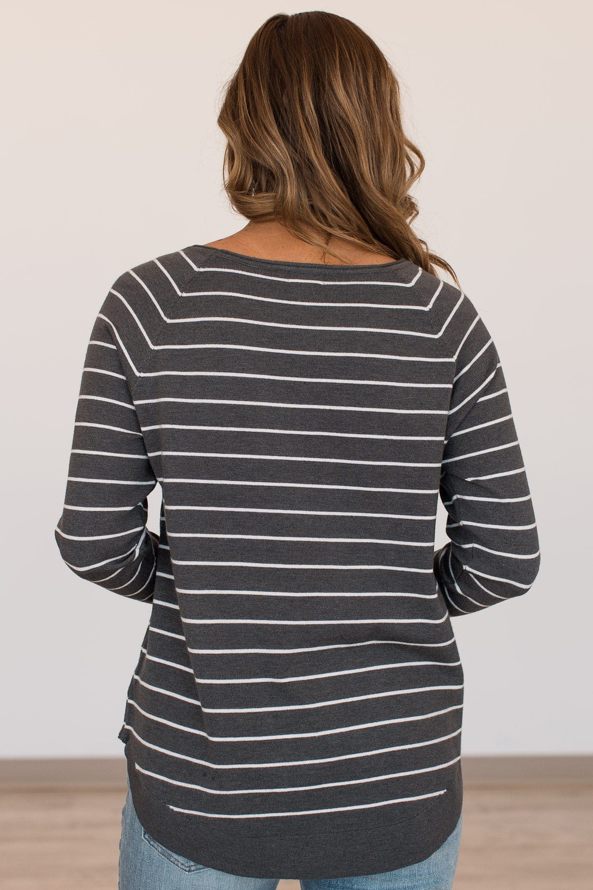 Days Like These Striped Knit Sweater- Charcoal & Ivory - Image 10