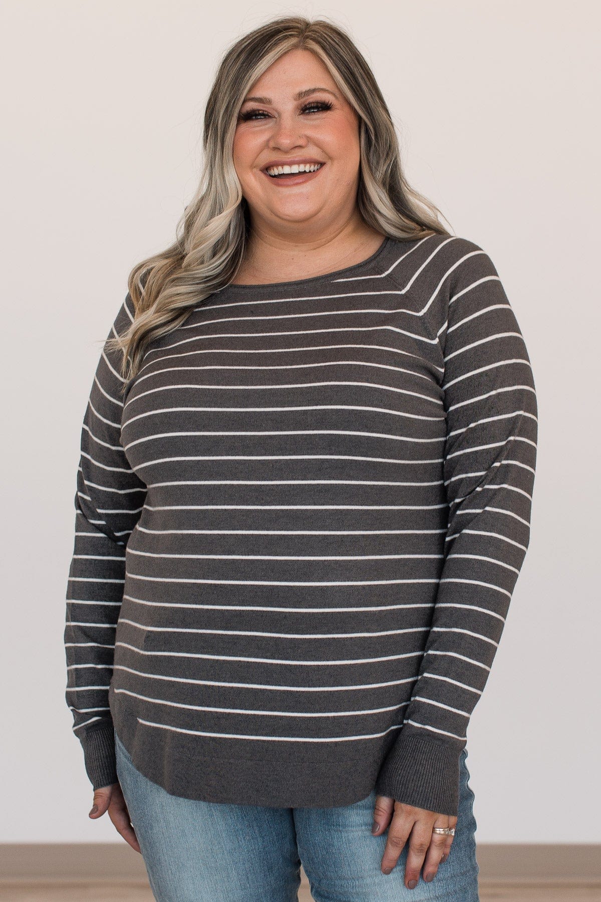 Days Like These Striped Knit Sweater- Charcoal & Ivory - Image 5