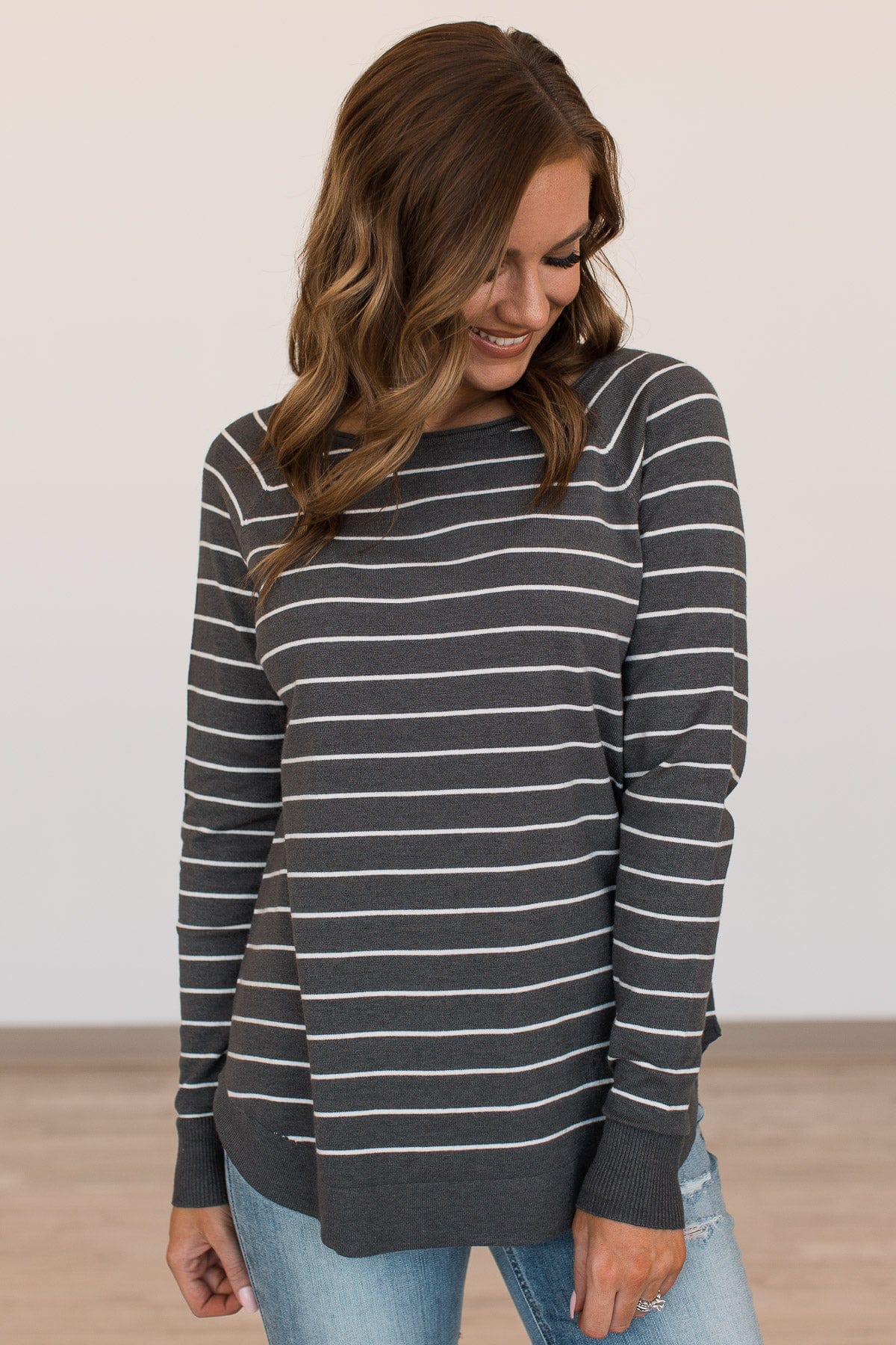 Days Like These Striped Knit Sweater- Charcoal & Ivory - Image 6