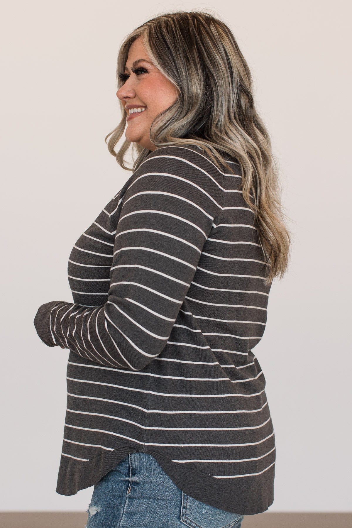 Days Like These Striped Knit Sweater- Charcoal & Ivory - Image 9