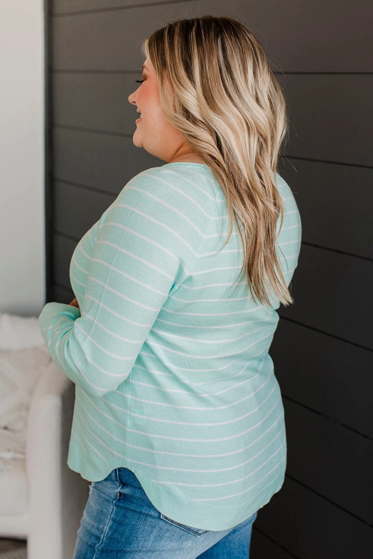 Days Like These Striped Knit Sweater- Mint Blue & Ivory - Image 5