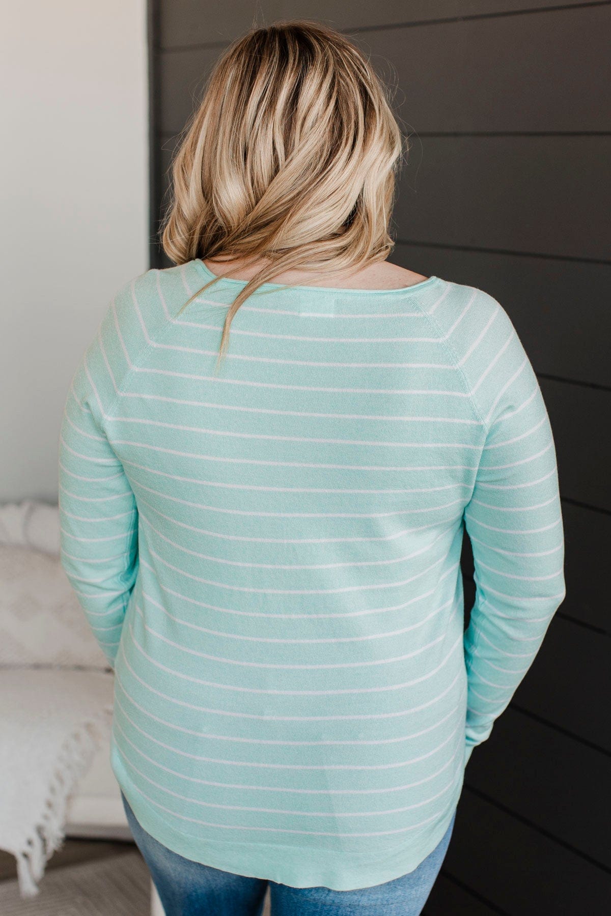 Days Like These Striped Knit Sweater- Mint Blue & Ivory - Image 7