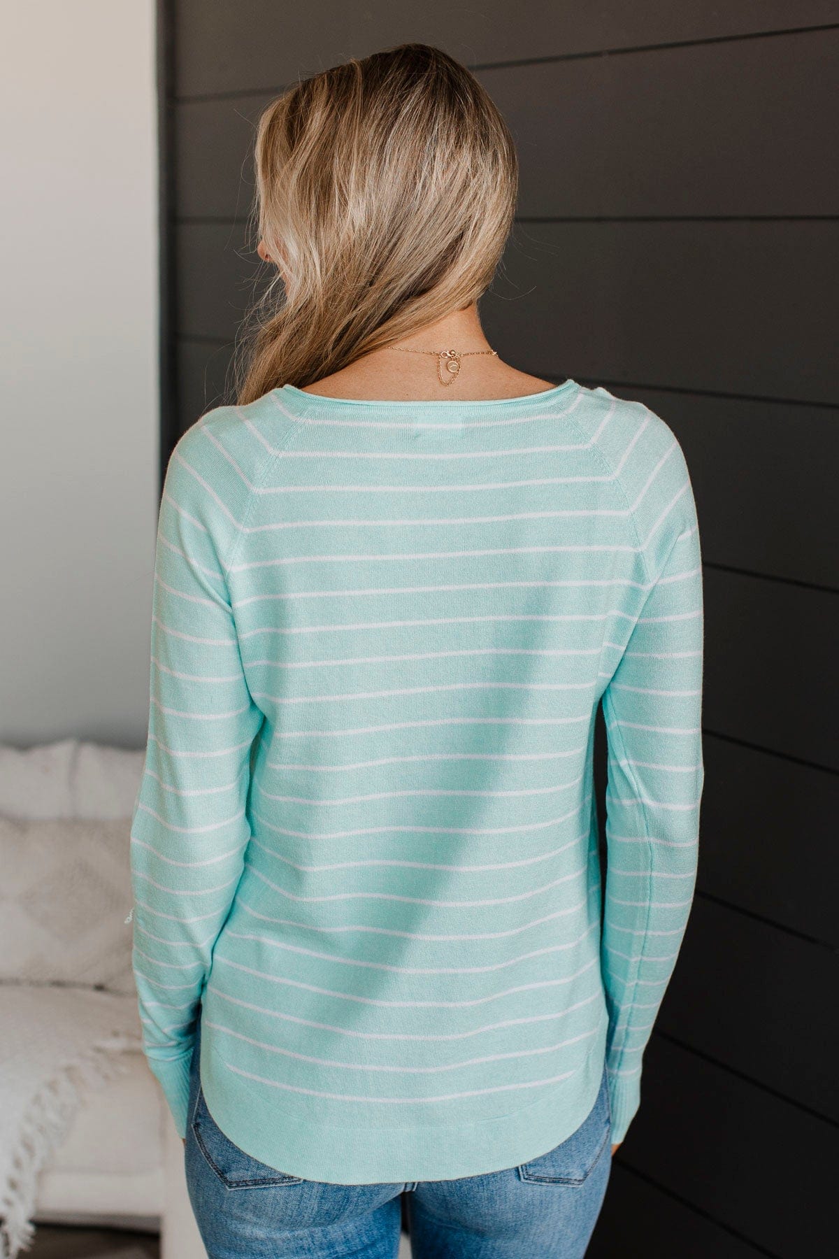 Days Like These Striped Knit Sweater- Mint Blue & Ivory - Image 8