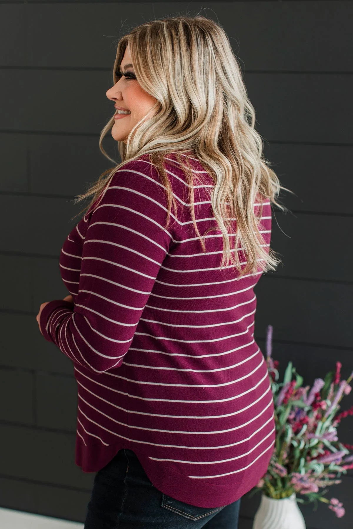 Days Like These Striped Knit Sweater- Plum & Ivory - Image 5