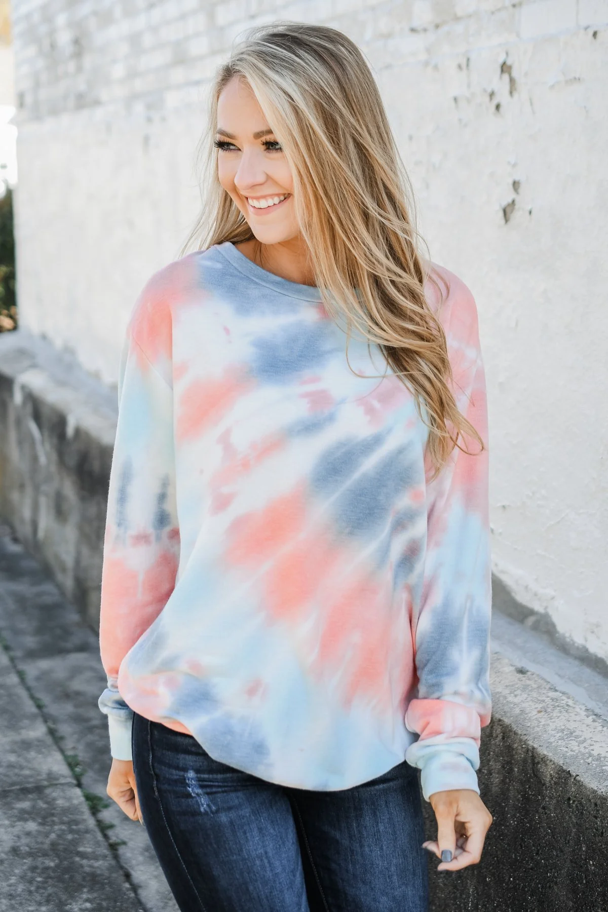 Days Of Endless Wonder Tie Dye Top- Ivory, Peach, Navy - Image 3