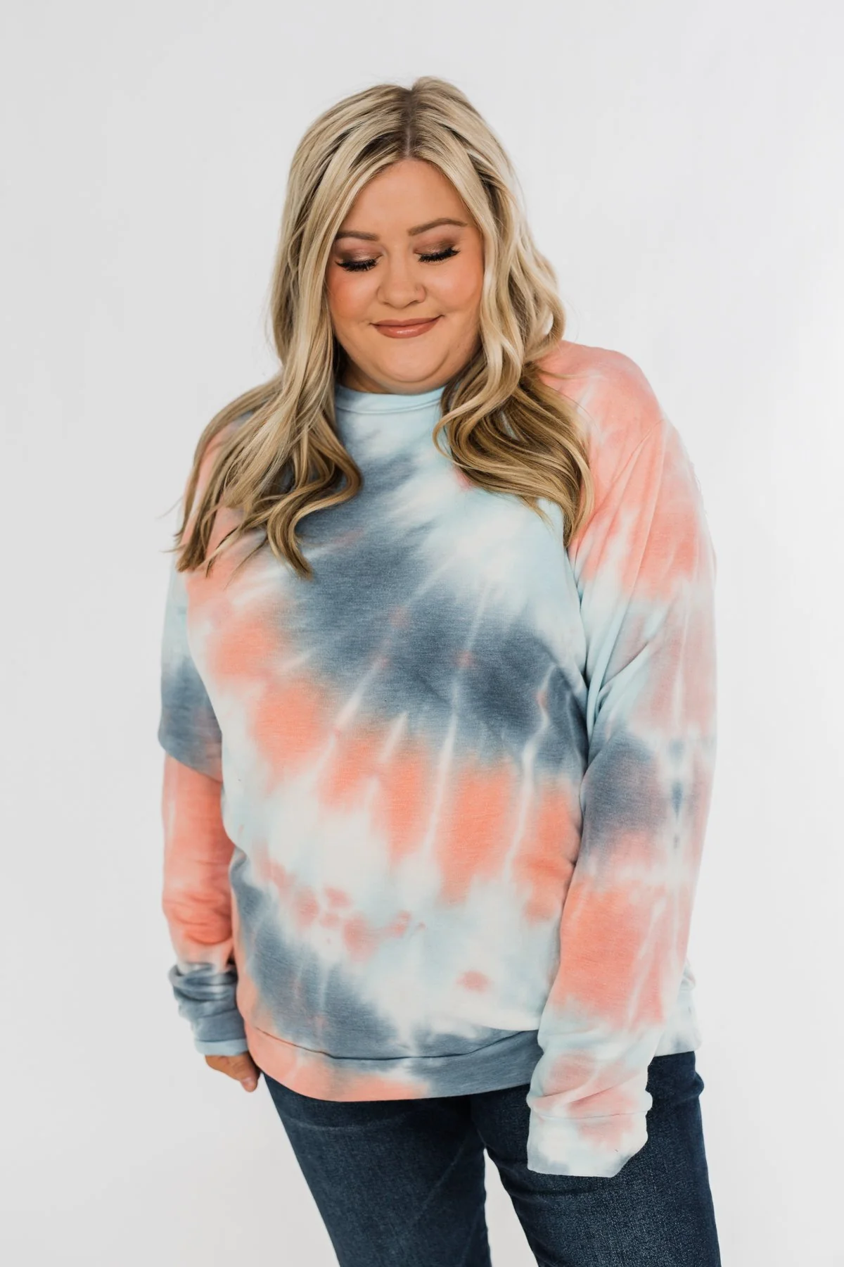 Days Of Endless Wonder Tie Dye Top- Ivory, Peach, Navy - Image 6