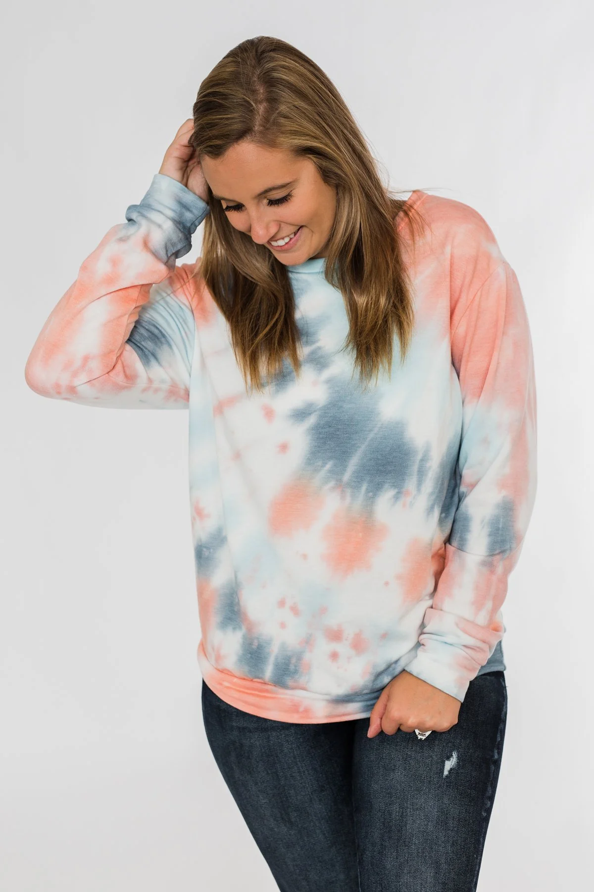 Days Of Endless Wonder Tie Dye Top- Ivory, Peach, Navy - Image 9